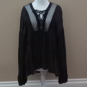 Free People Women's Black "Don't Let Go" Long Sleeve Flowy Boho Peasant XS Top